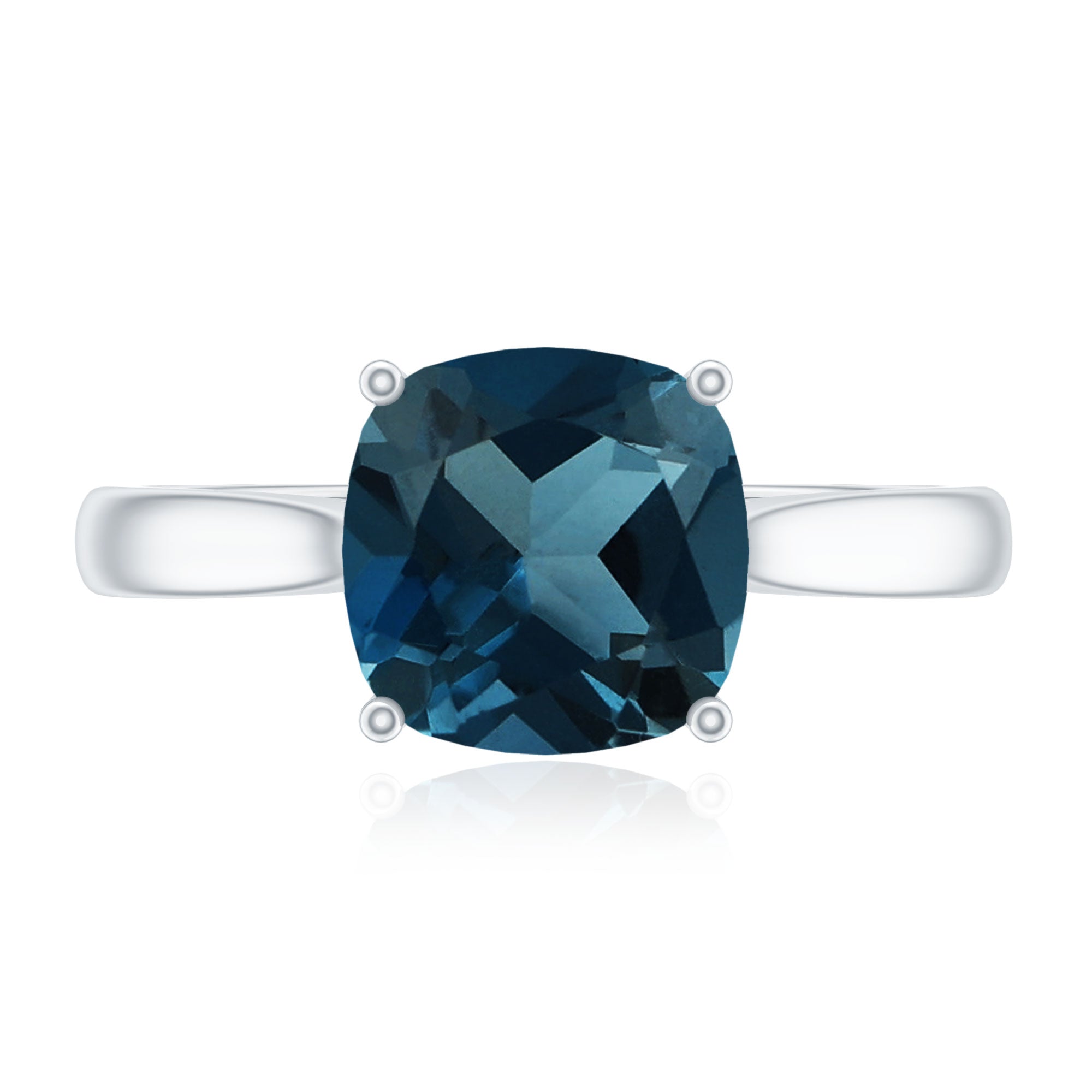 Solitaire Cushion Cut London Blue Topaz Cathedral Engagement Ring AAA - Rosec Jewels