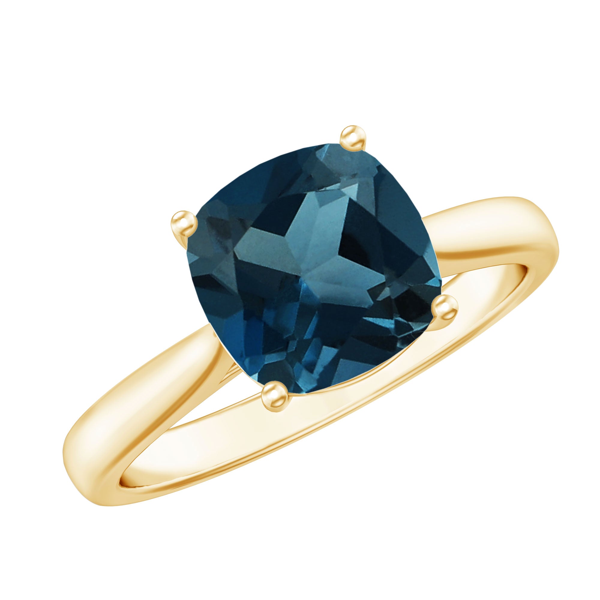 Solitaire Cushion Cut London Blue Topaz Cathedral Engagement Ring AAA - Rosec Jewels