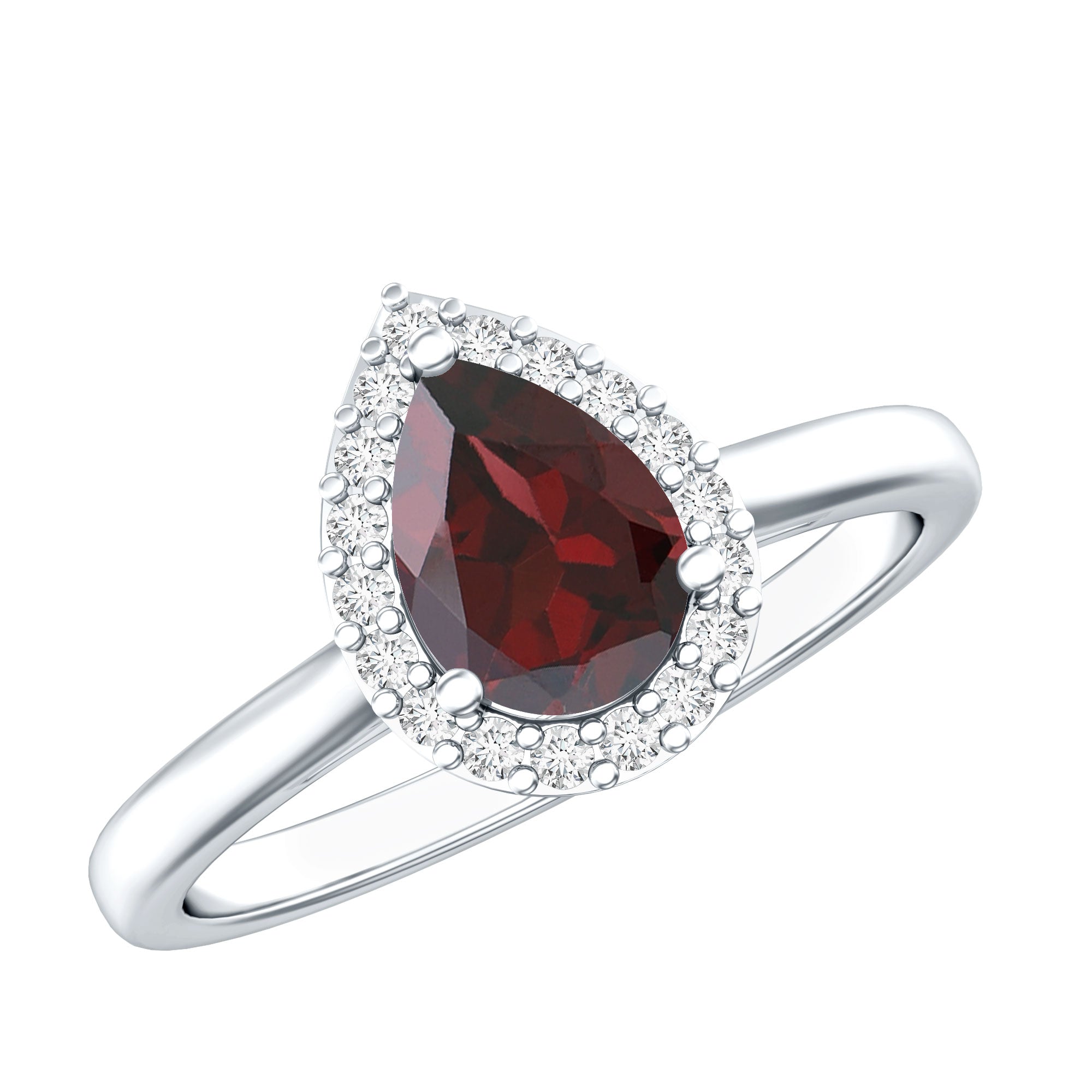 Classic Garnet Teardrop Engagement Ring with Diamond Halo AAA - Rosec Jewels