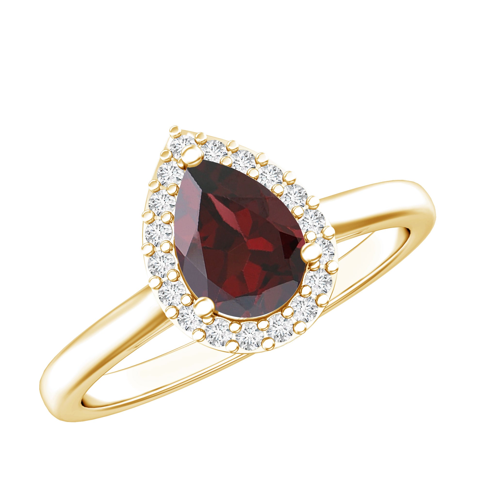 Classic Garnet Teardrop Engagement Ring with Diamond Halo AAA - Rosec Jewels
