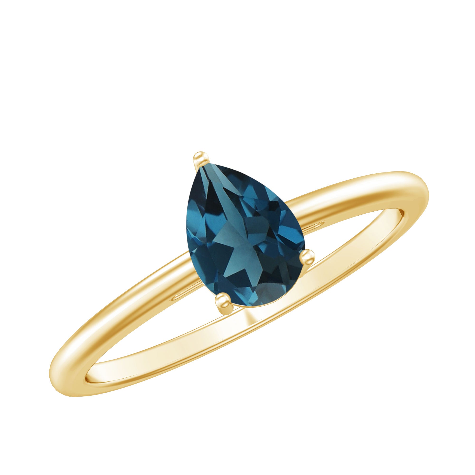 5X7MM Pear Shaped London Blue Topaz Solitaire Ring AAA - Rosec Jewels