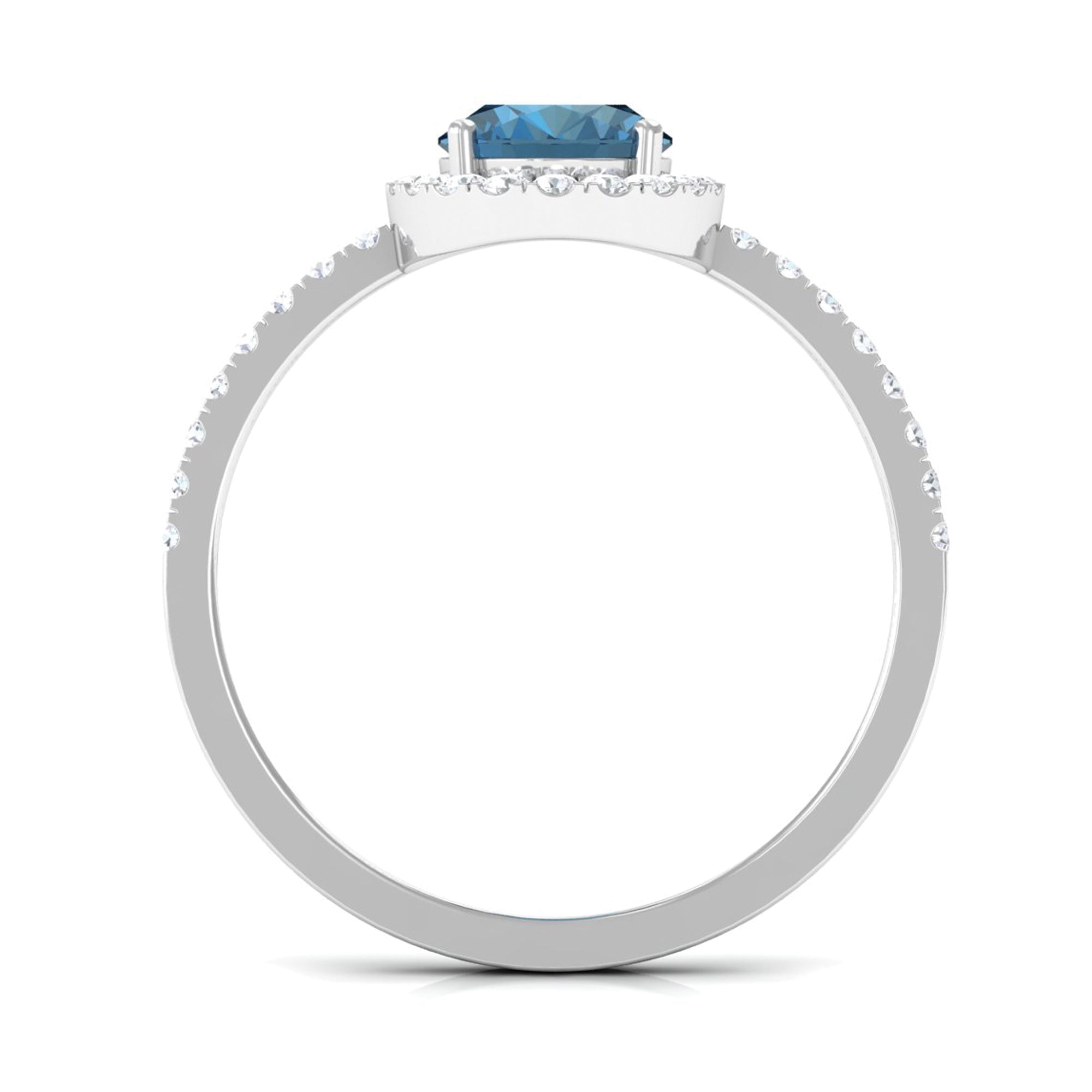 6X8mm Oval Cut London Blue Topaz Classic Engagement Ring with Diamond Halo AAA - Rosec Jewels