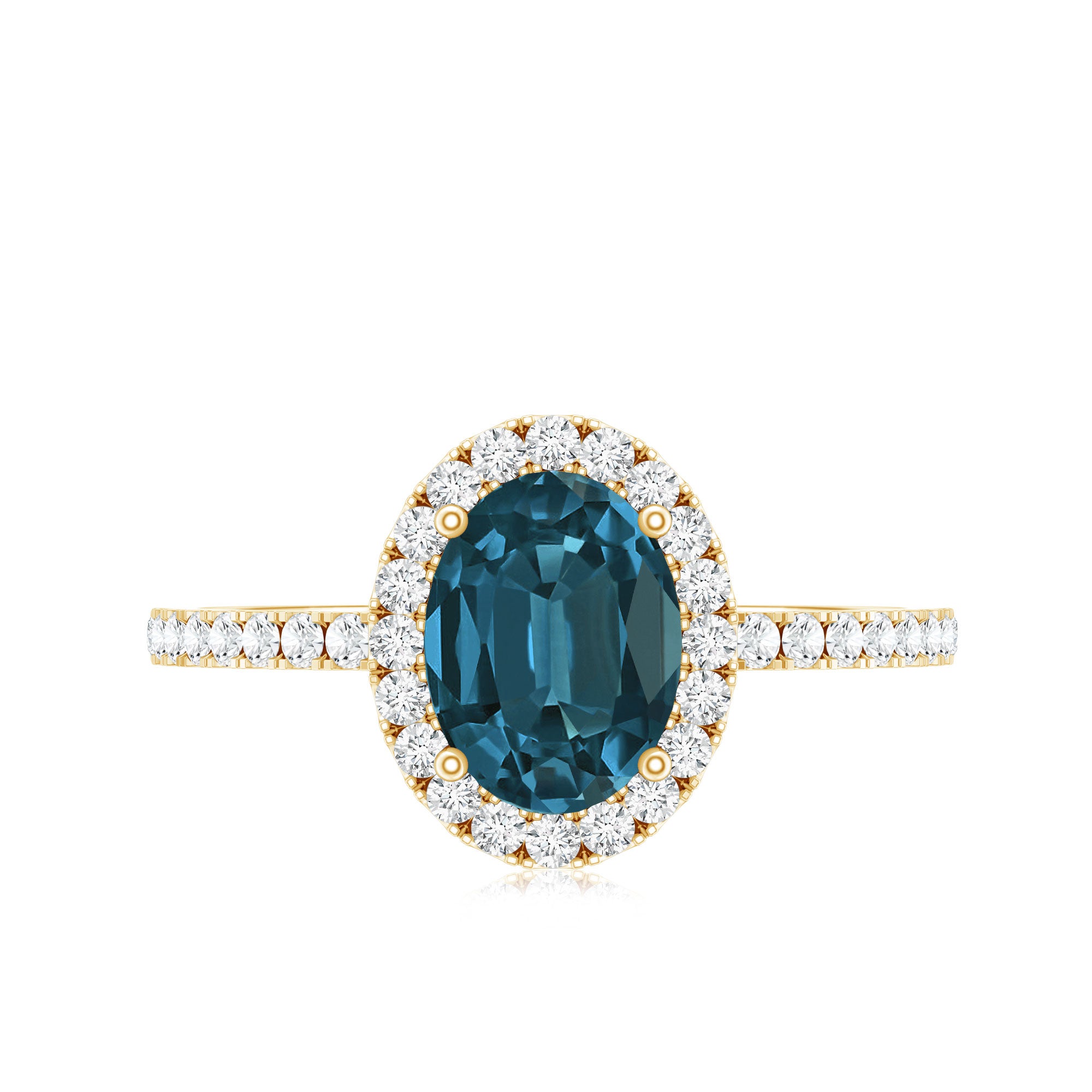 6X8mm Oval Cut London Blue Topaz Classic Engagement Ring with Diamond Halo AAA - Rosec Jewels