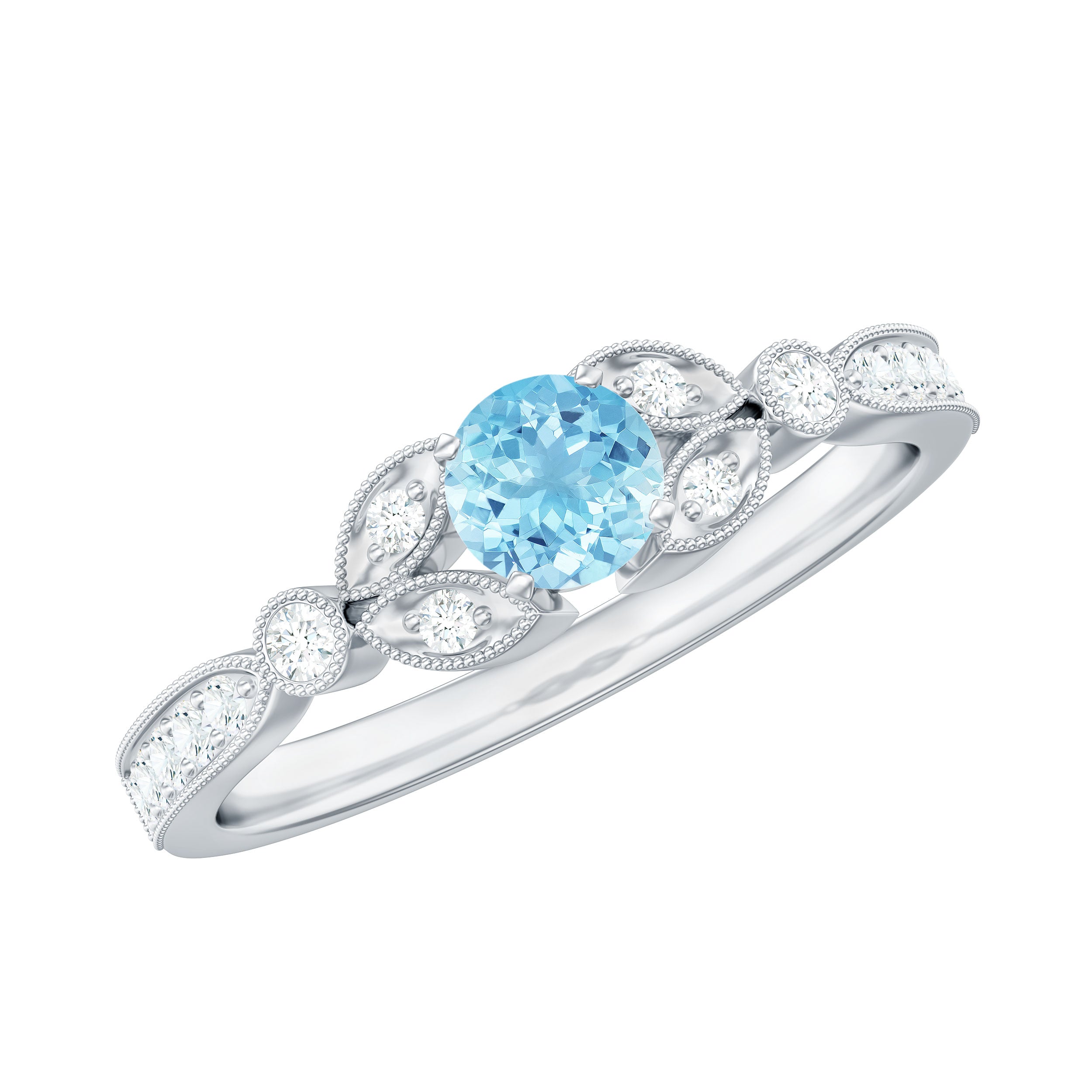 Rosec Jewels-Natural Aquamarine Diamond Engagement Ring With Certificate