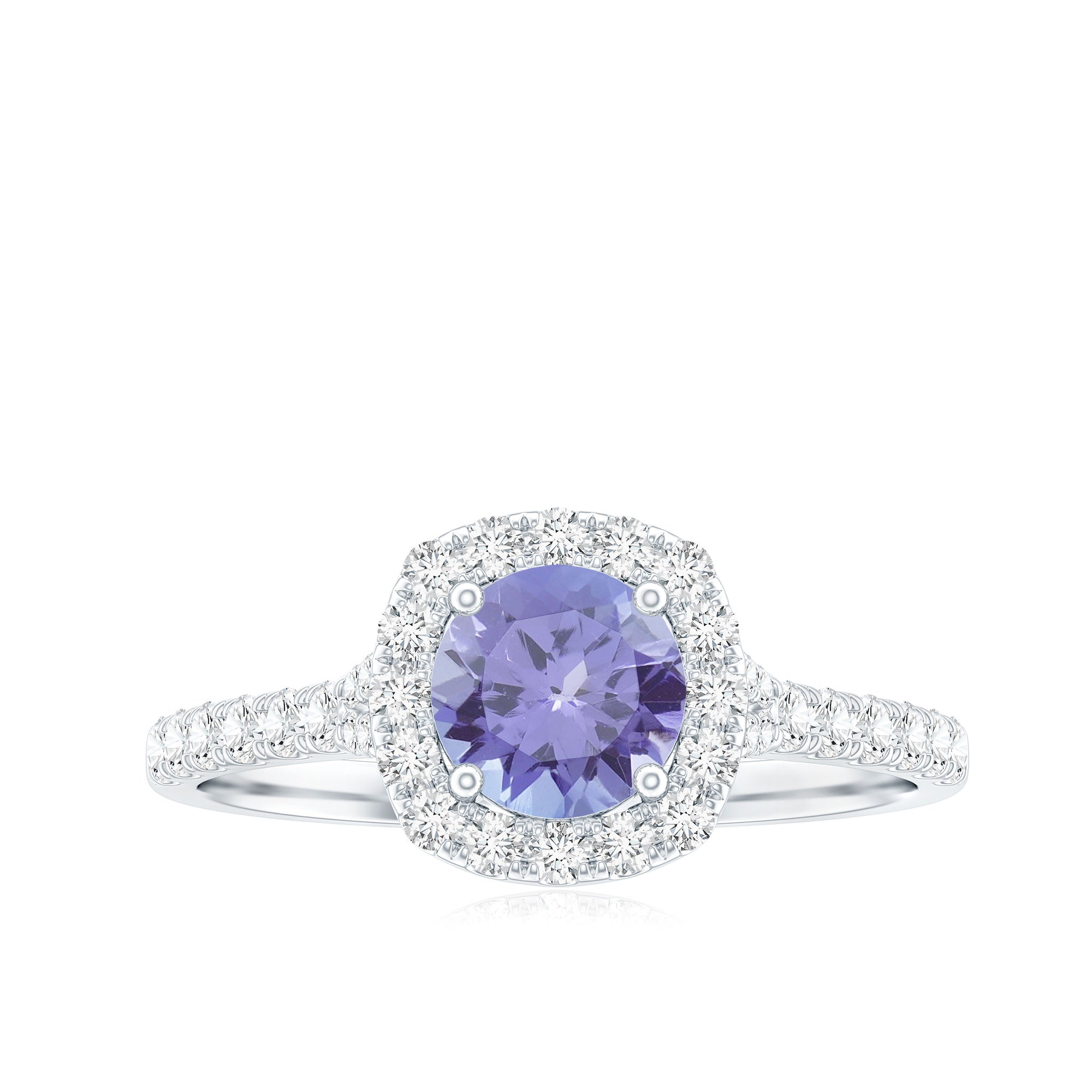 Genuine Tanzanite Halo Engagement Ring with Diamond AAA - Rosec Jewels