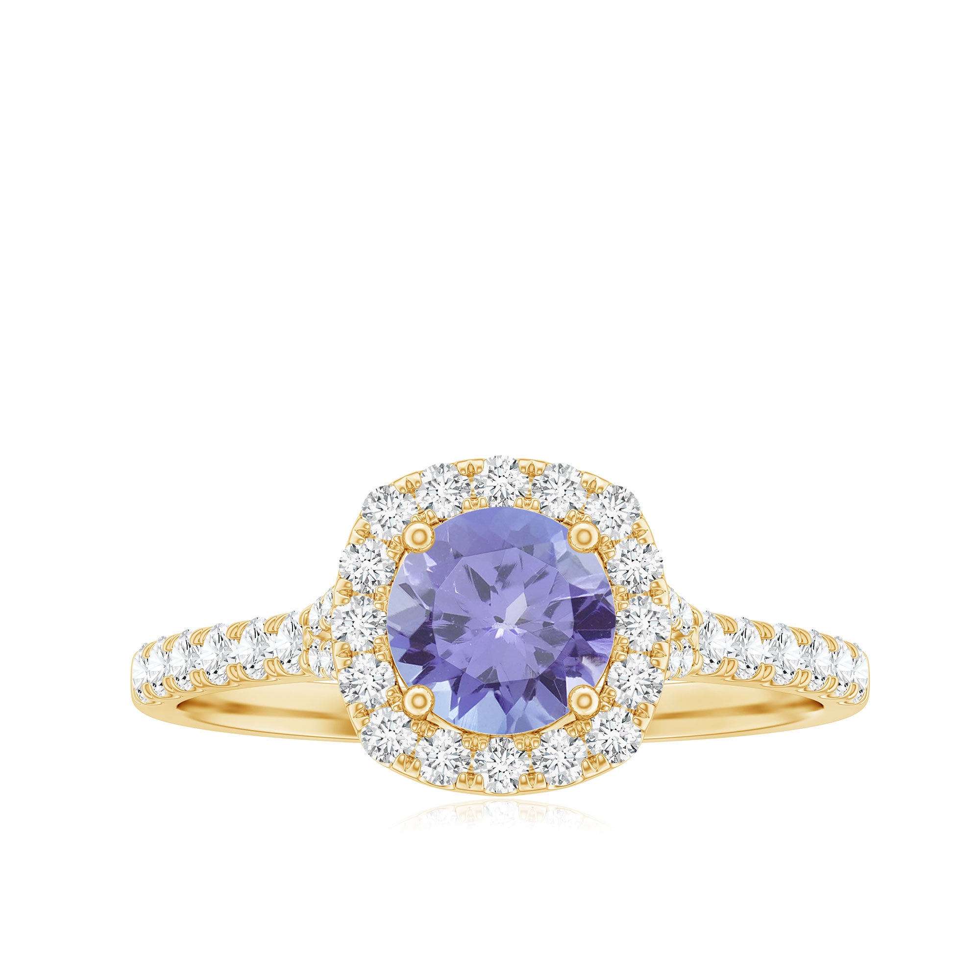 Genuine Tanzanite Halo Engagement Ring with Diamond AAA - Rosec Jewels