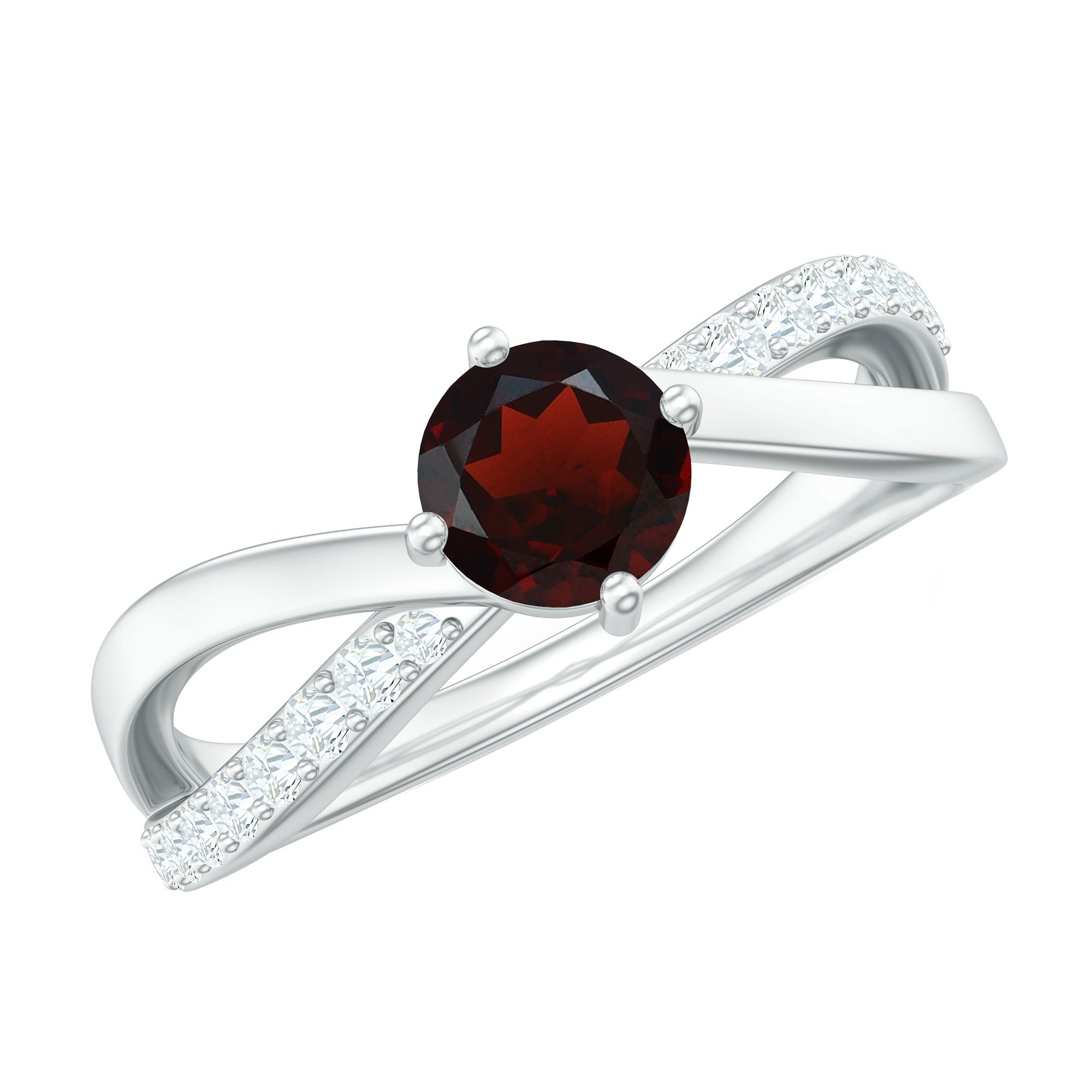 Natural Garnet Engagement Ring with Diamond Infinity Shank AAA - Rosec Jewels