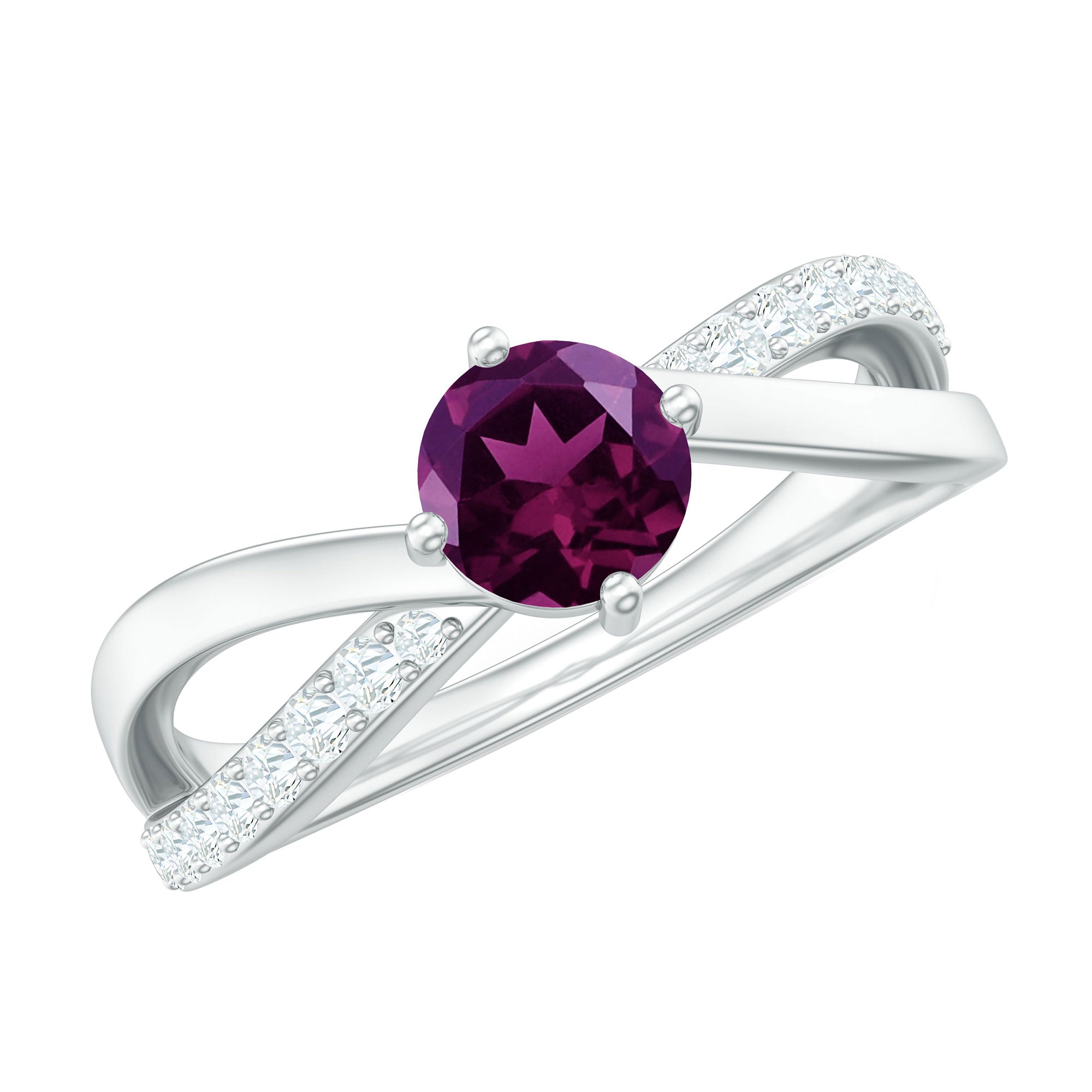 1/2 CT Rhodolite Solitaire and Diamond Infinity Ring