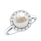 Real 7.4 Carat Freshwater Pearl Engagement Ring with Diamond Halo AAA - Rosec Jewels