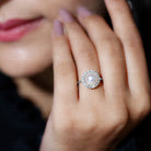 Real 7.4 Carat Freshwater Pearl Engagement Ring with Diamond Halo AAA - Rosec Jewels
