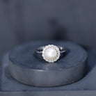 Real 7.4 Carat Freshwater Pearl Engagement Ring with Diamond Halo AAA - Rosec Jewels