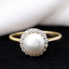 Real 7.4 Carat Freshwater Pearl Engagement Ring with Diamond Halo AAA - Rosec Jewels