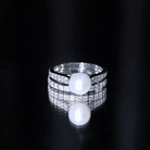 Rosec Jewels-Natural White Pearl Wedding Bridal Ring Set with Moissanite