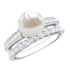 Rosec Jewels-Natural White Pearl Wedding Bridal Ring Set with Moissanite