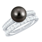 Rosec Jewels-Elegant Wedding Ring Set with 9.75 CT Tahitian Pearl and Moissanite