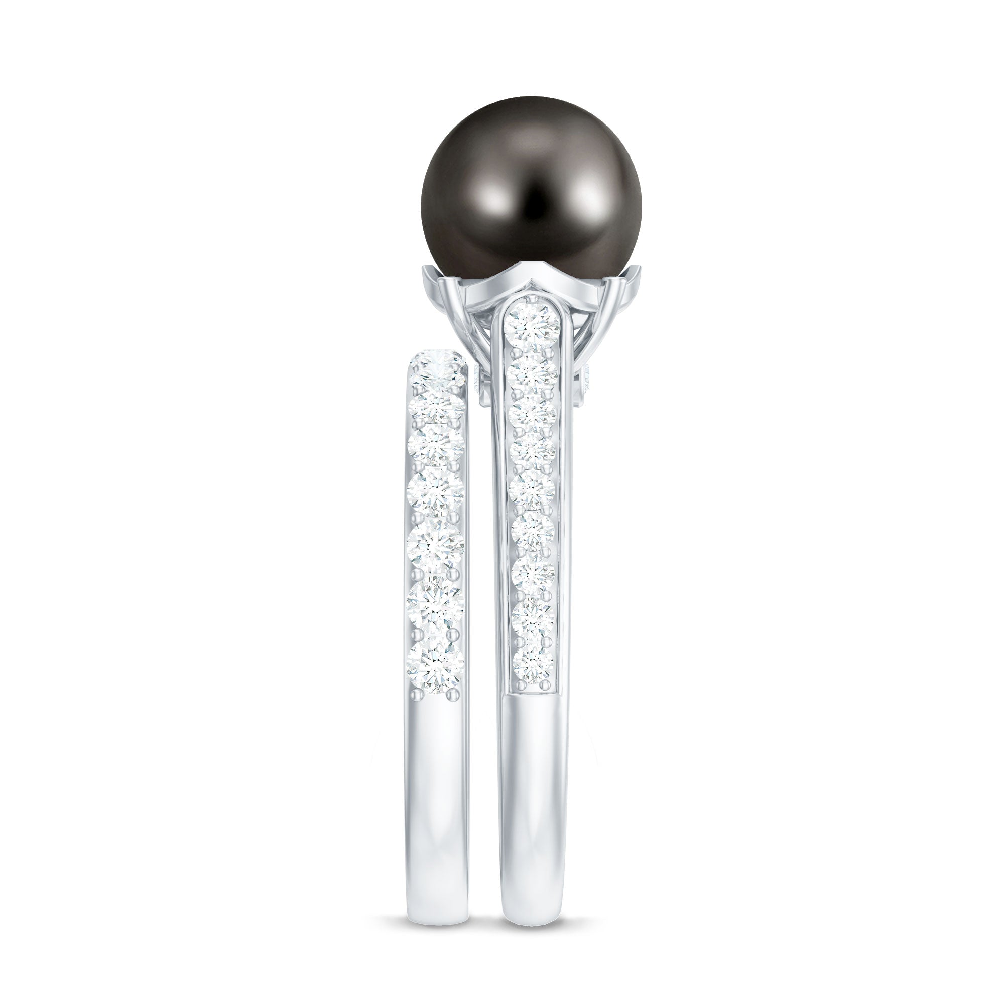Rosec Jewels-Elegant Wedding Ring Set with 9.75 CT Tahitian Pearl and Moissanite