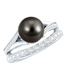 Rosec Jewels-Designer Tahitian Black Pearl Wedding Ring Set with Moissanite