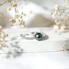 Rosec Jewels-Designer Tahitian Black Pearl Wedding Ring Set with Moissanite