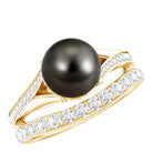 Rosec Jewels-Designer Tahitian Black Pearl Wedding Ring Set with Moissanite
