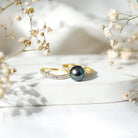 Rosec Jewels-Designer Tahitian Black Pearl Wedding Ring Set with Moissanite