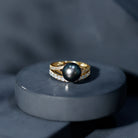 Rosec Jewels-Designer Tahitian Black Pearl Wedding Ring Set with Moissanite