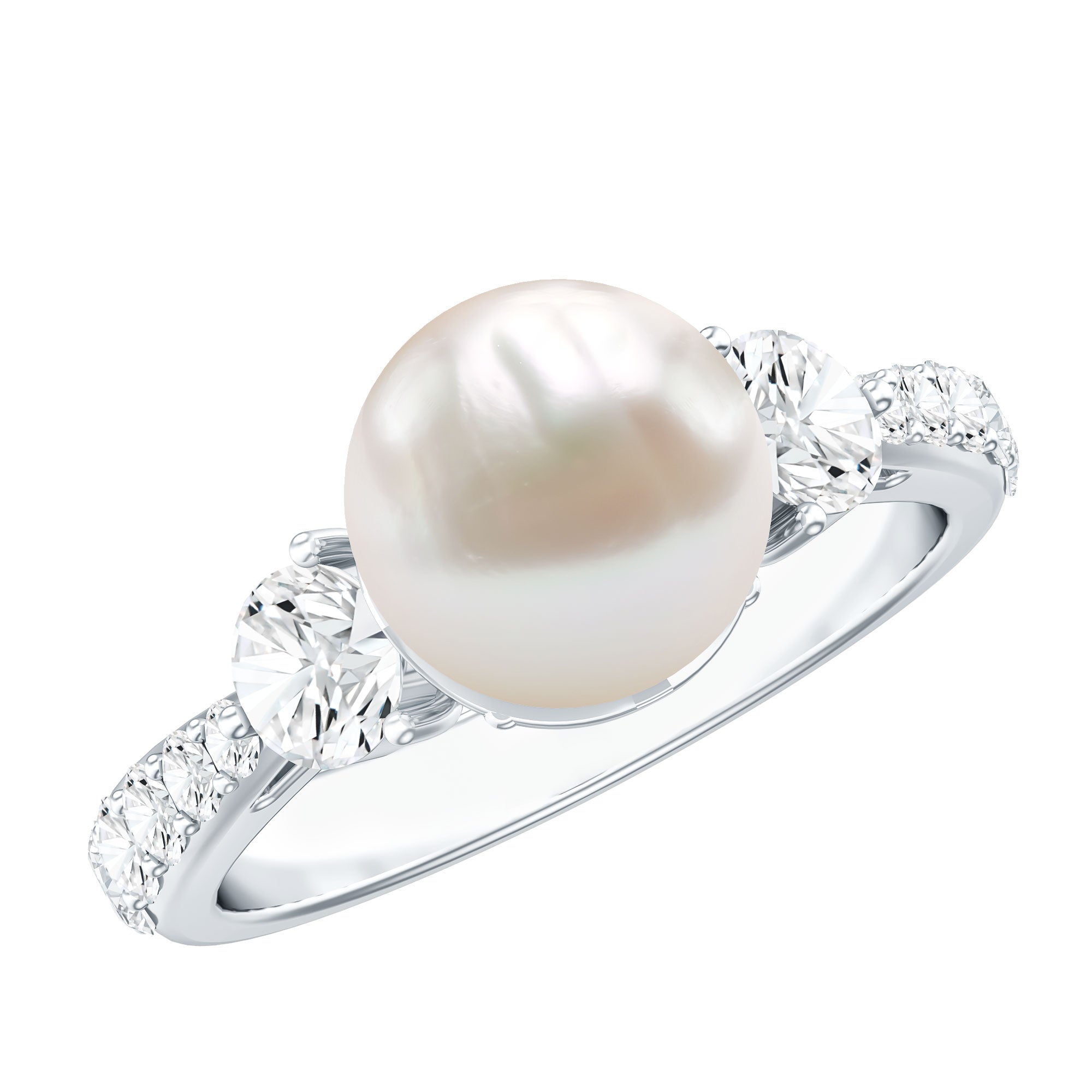 Rosec Jewels-Cultured 7.4 Carat Freshwater Pearl Engagement Ring with Moissanite