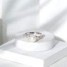 Rosec Jewels-Cultured 7.4 Carat Freshwater Pearl Engagement Ring with Moissanite