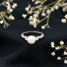 Rosec Jewels-Cultured 7.4 Carat Freshwater Pearl Engagement Ring with Moissanite