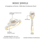 Rosec Jewels-Cultured 7.4 Carat Freshwater Pearl Engagement Ring with Moissanite