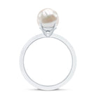 7.4 Carat Freshwater Pearl Solitaire Engagement Ring with Diamond AAA - Rosec Jewels