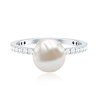 7.4 Carat Freshwater Pearl Solitaire Engagement Ring with Diamond AAA - Rosec Jewels