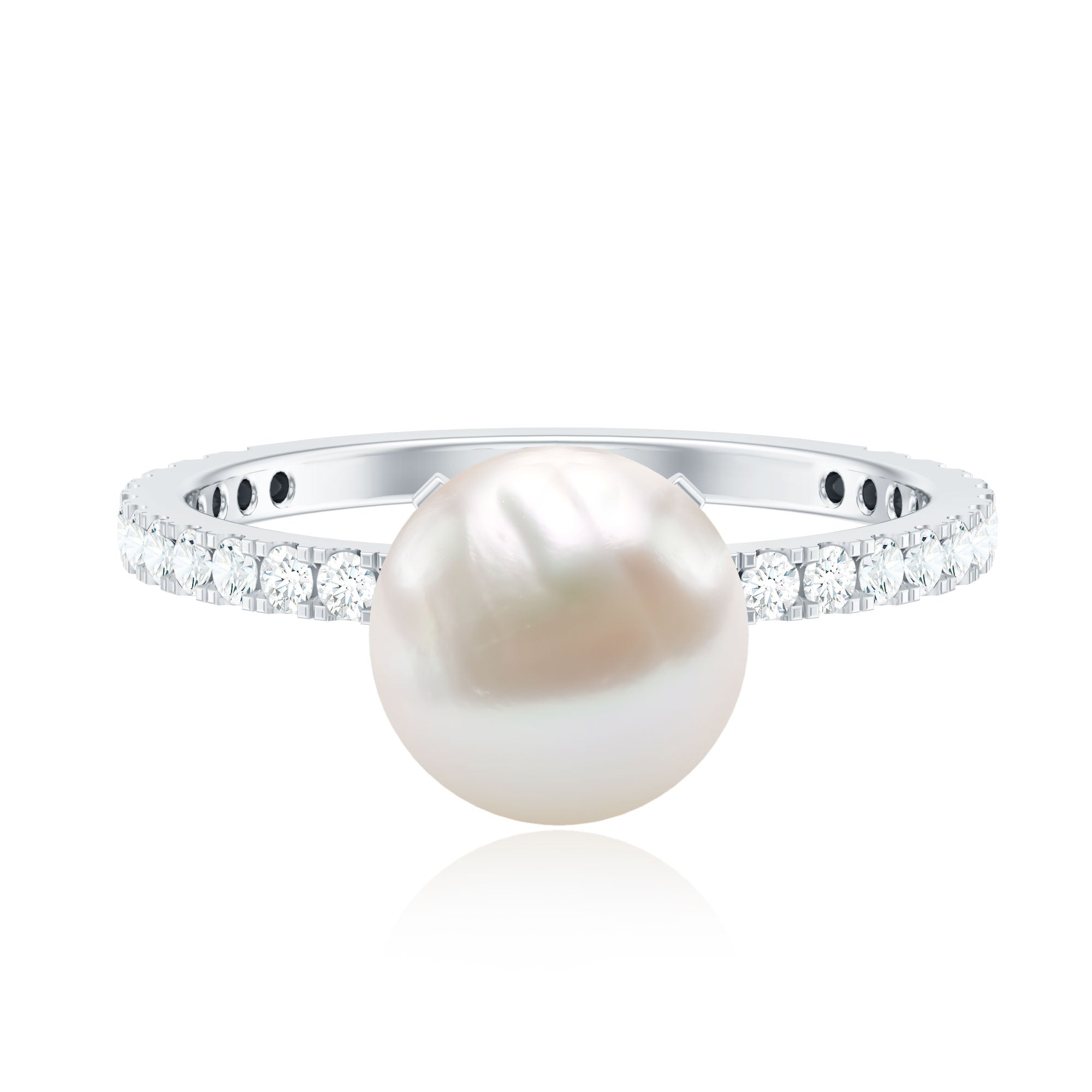 7.4 Carat Freshwater Pearl Solitaire Engagement Ring with Diamond AAA - Rosec Jewels