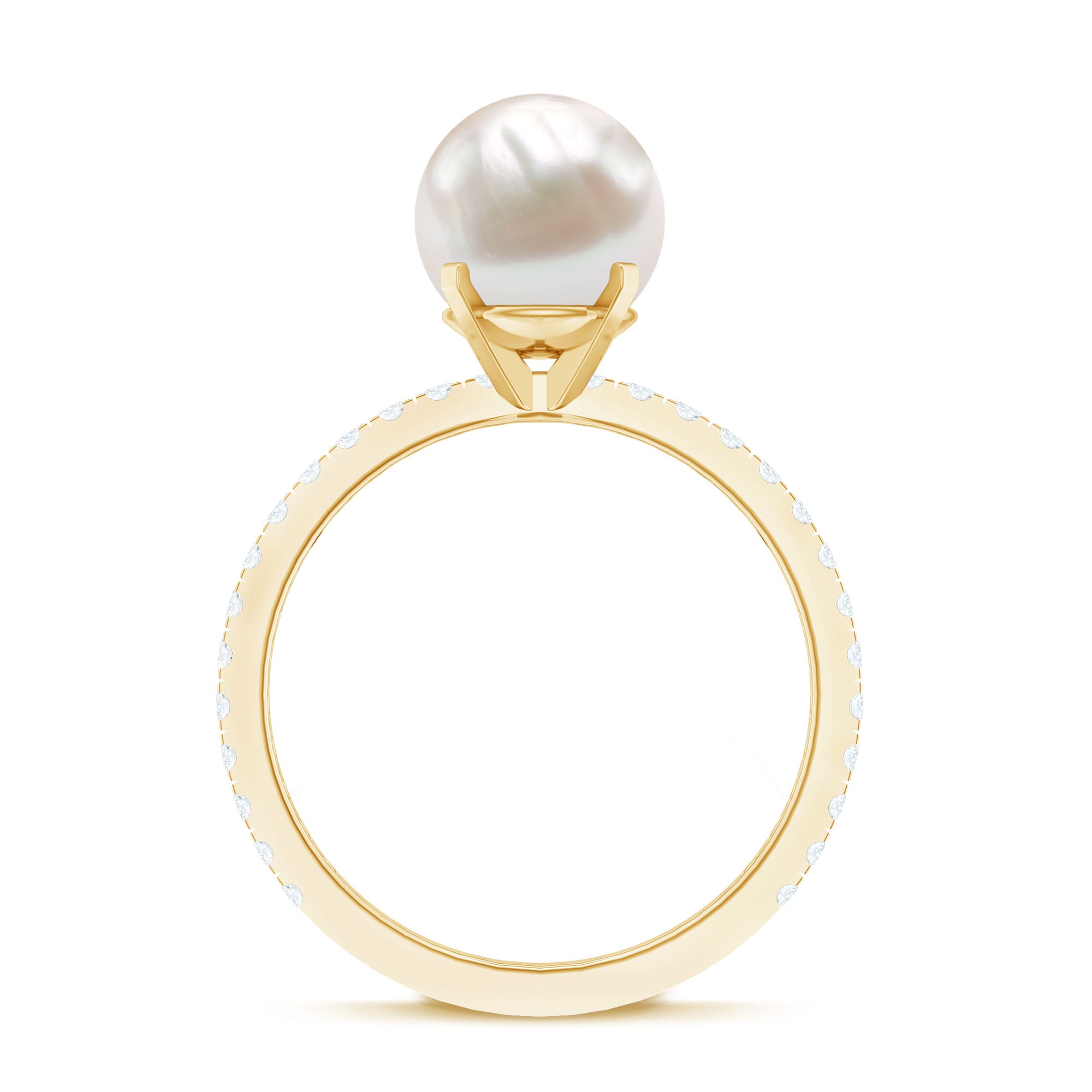 7.4 Carat Freshwater Pearl Solitaire Engagement Ring with Diamond AAA - Rosec Jewels