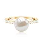 7.4 Carat Freshwater Pearl Solitaire Engagement Ring with Diamond AAA - Rosec Jewels