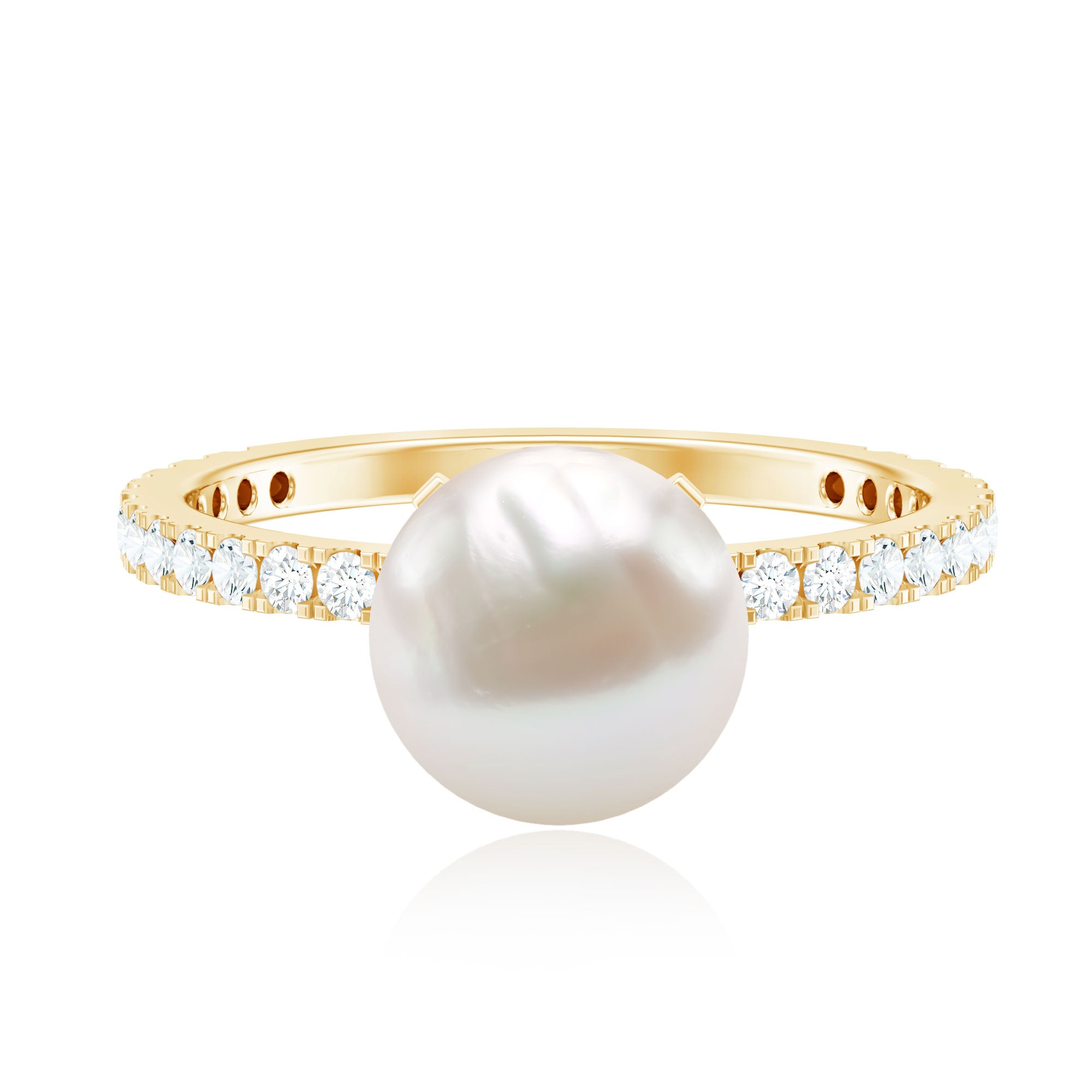 7.4 Carat Freshwater Pearl Solitaire Engagement Ring with Diamond AAA - Rosec Jewels