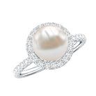 Cultured 7.4 Carat Freshwater Pearl Diamond Engagement Ring with Halo AAA - Rosec Jewels
