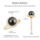 Halo Engagement Ring with Tahitian Pearl and Diamond AAA - Rosec Jewels