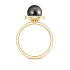 Halo Engagement Ring with Tahitian Pearl and Diamond AAA - Rosec Jewels