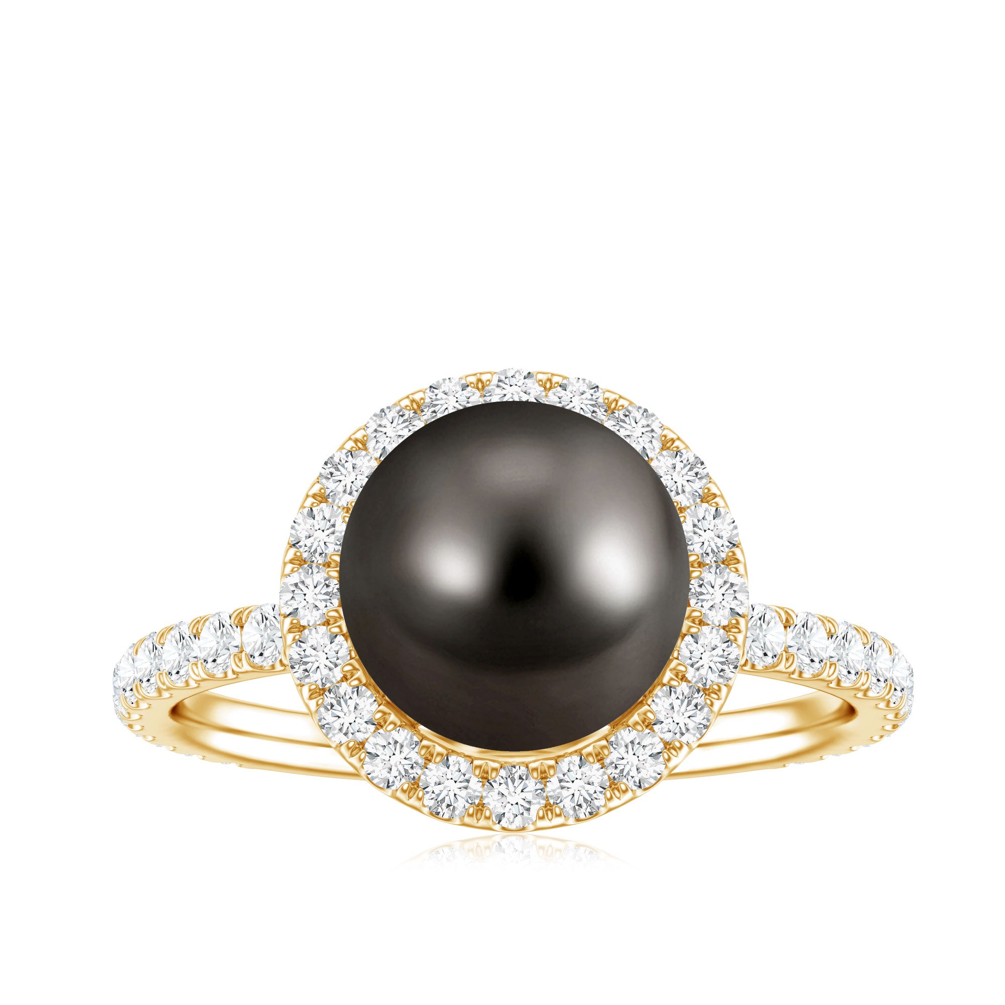 Halo Engagement Ring with Tahitian Pearl and Diamond AAA - Rosec Jewels