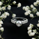 Natural Tahitian Pearl Cathedral Engagement Ring with Diamond Side Stones AAA - Rosec Jewels