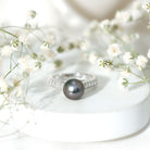 Natural Tahitian Pearl Cathedral Engagement Ring with Diamond Side Stones AAA - Rosec Jewels