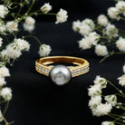 Natural Tahitian Pearl Cathedral Engagement Ring with Diamond Side Stones AAA - Rosec Jewels