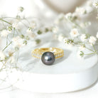 Natural Tahitian Pearl Cathedral Engagement Ring with Diamond Side Stones AAA - Rosec Jewels