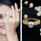 Natural Tahitian Pearl Cathedral Engagement Ring with Diamond Side Stones AAA - Rosec Jewels