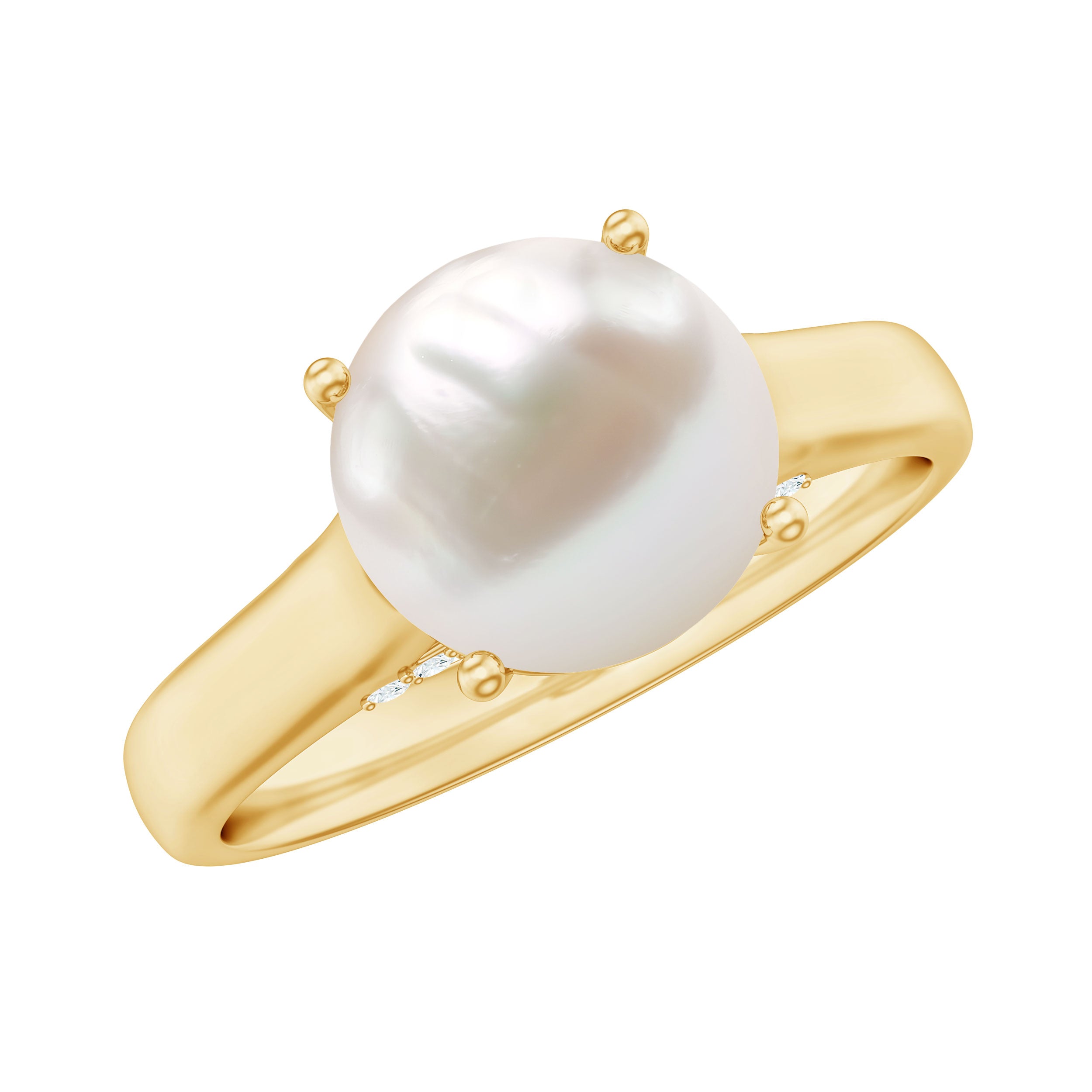 Freshwater Pearl Solitaire with Diamond Ring AAA - Rosec Jewels