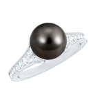 8 CT Tahitian Black Pearl Cathedral Engagement Ring with Diamonds AAA - Rosec Jewels