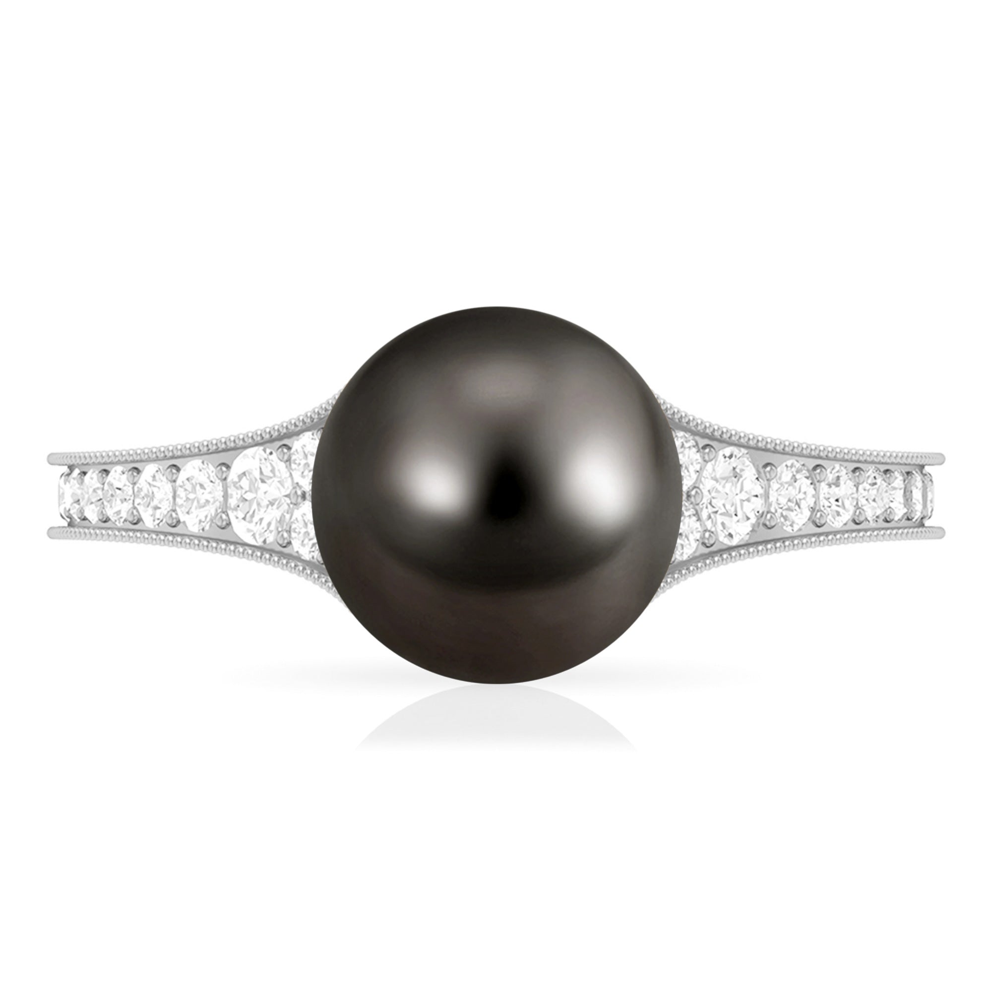 Milgrain Engagement Ring with Tahitian Pearl and Diamond Tahitian pearl - ( AAA ) - Quality - Rosec Jewels