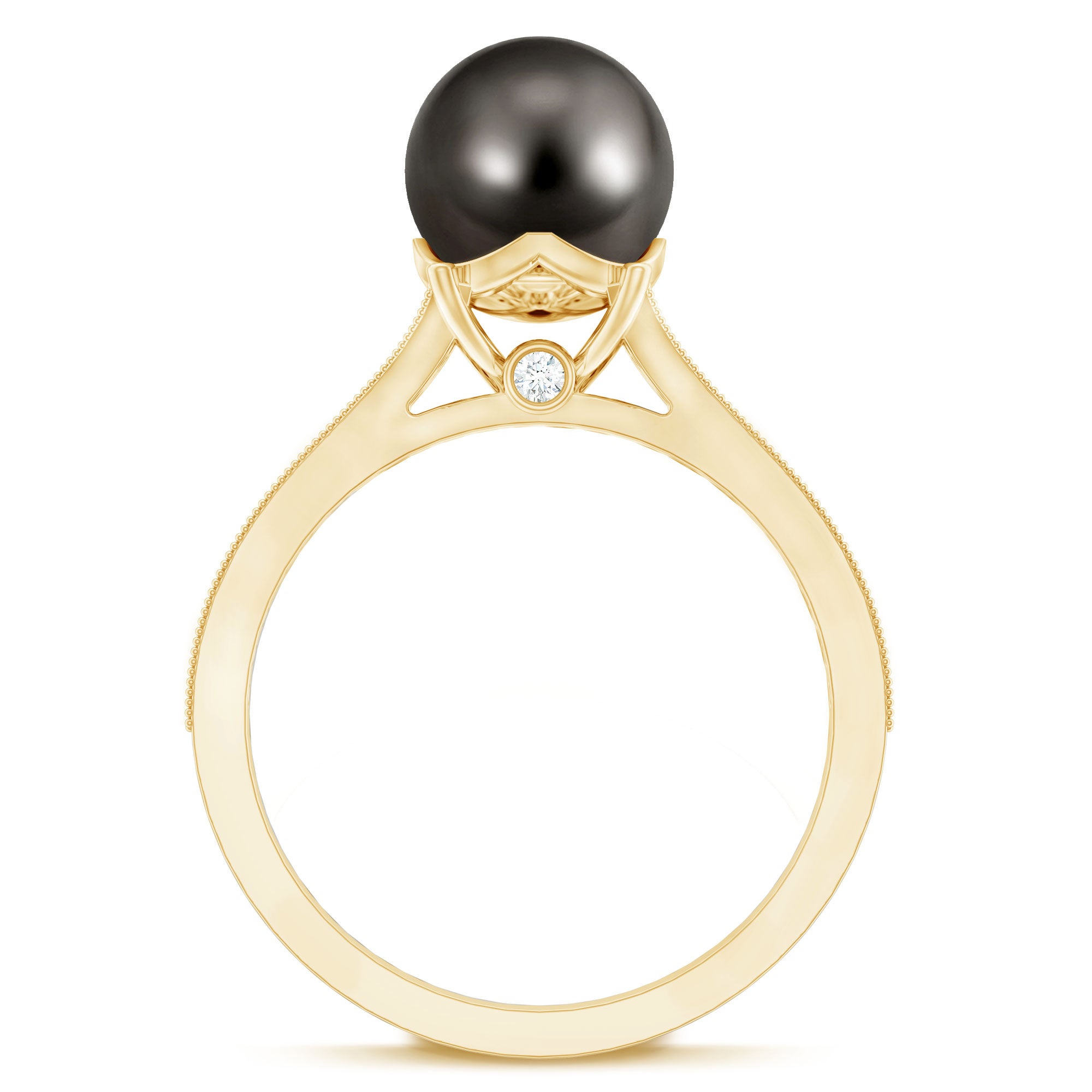 8 CT Tahitian Black Pearl Cathedral Engagement Ring with Diamonds AAA - Rosec Jewels