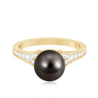 8 CT Tahitian Black Pearl Cathedral Engagement Ring with Diamonds AAA - Rosec Jewels