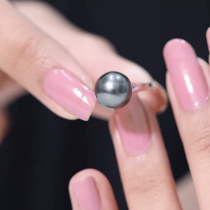 Rosec Jewels-Genuine 8 Carat Tahitian Black Pearl Cathedral Engagement Ring with Split Shank